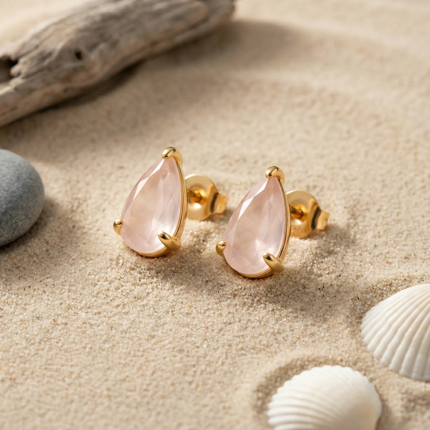 Boucles d'oreilles quartz rose goutte modèle 094D argent - zoom