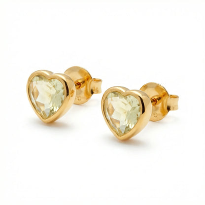 Boucles d'oreilles cœur préhnite verte en argent doré 925