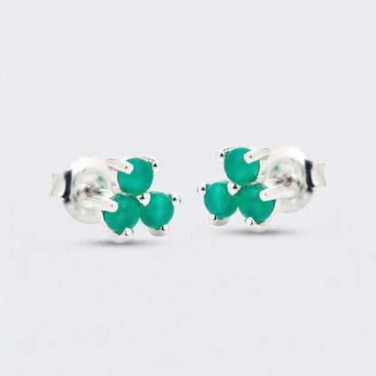 Boucles d'oreilles onyx vert puces en argent rhodié 925