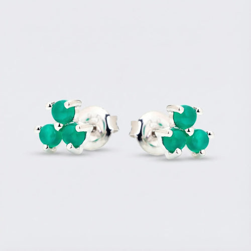 Clous d'oreilles onyx vert naturel en argent rhodié 925