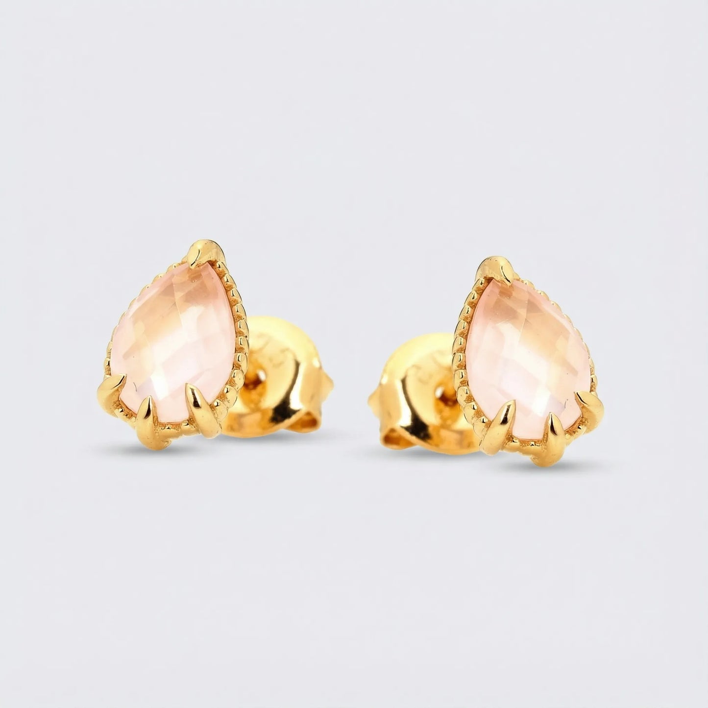 Clous d'oreilles quartz rose naturel en goutte en argent doré 925