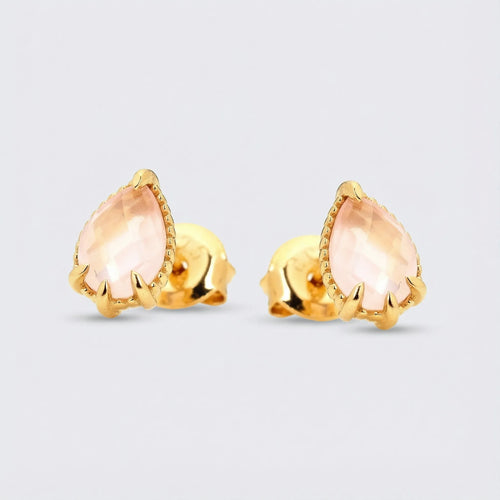 Clous d'oreilles quartz rose naturel en goutte en argent doré 925