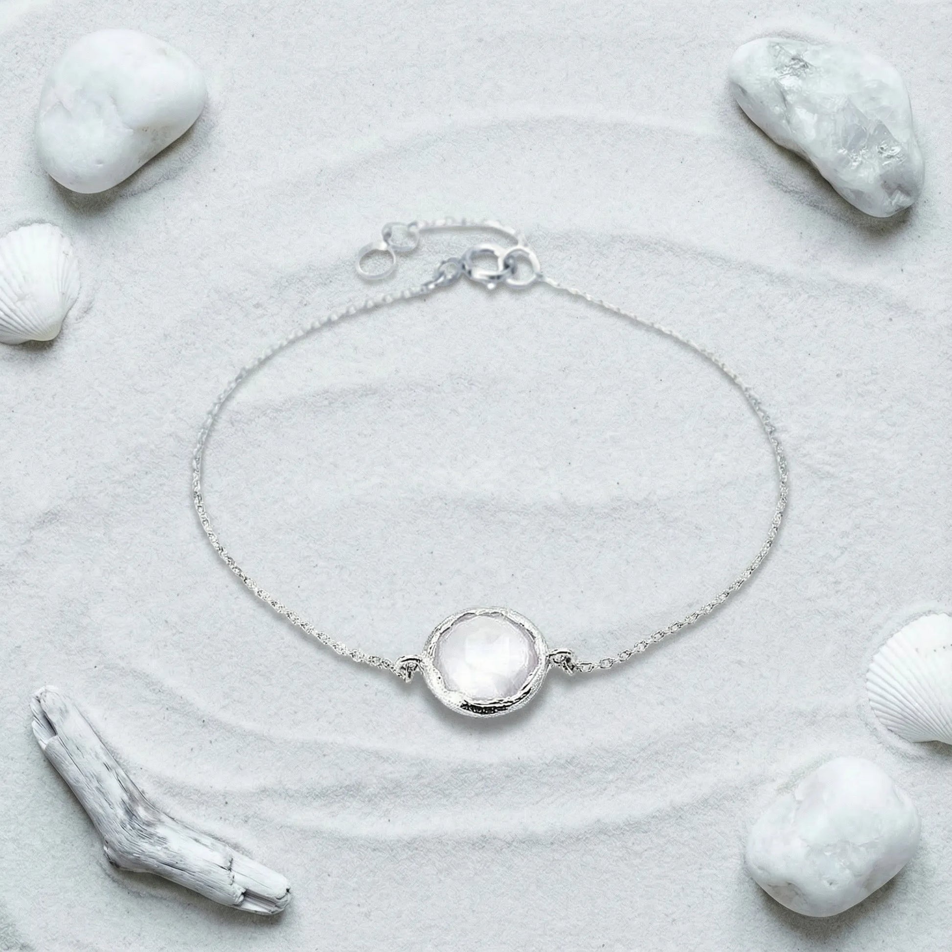 Bracelet quartz rose ajustable en argent rhodié 925 - zoom