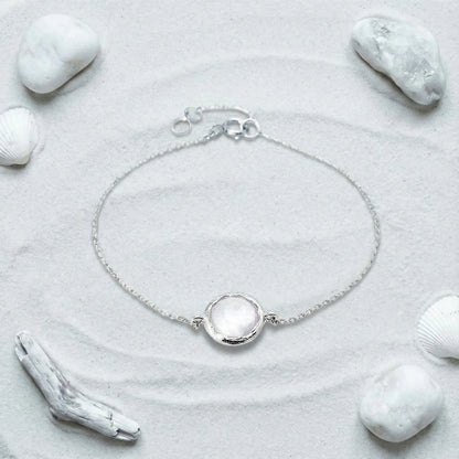 Bracelet quartz rose ajustable en argent rhodié 925 - zoom