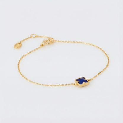 Bracelet lapis-lazuli carré ajustable en argent doré 925