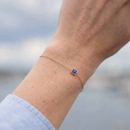 Bracelet lapis-lazuli carré ajustable en argent doré 925 - porte