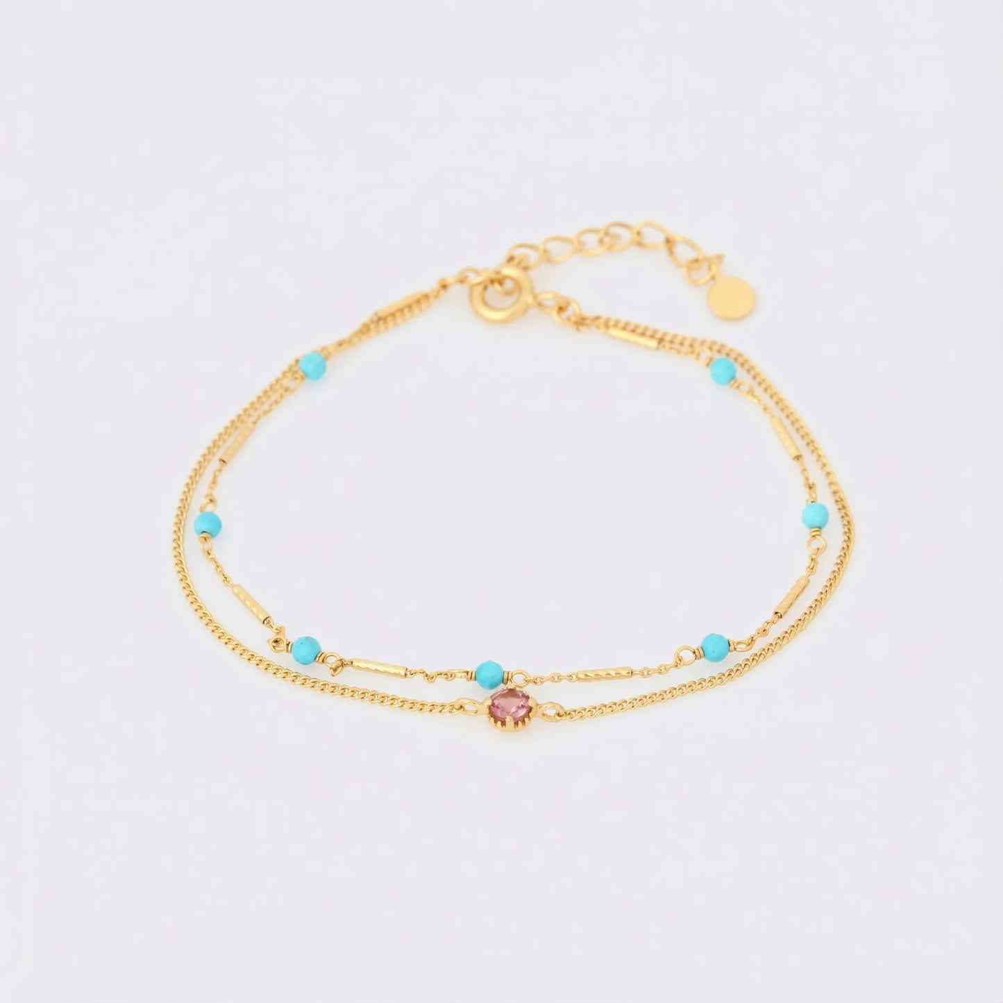 Bracelet turquoise ajustable en argent doré 925