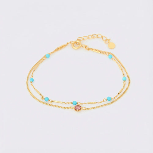 Bracelet turquoise ajustable en argent doré 925