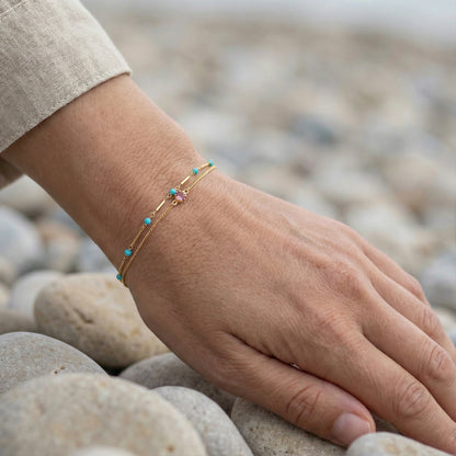 Bracelet turquoise ajustable en argent doré 925 - vue detail