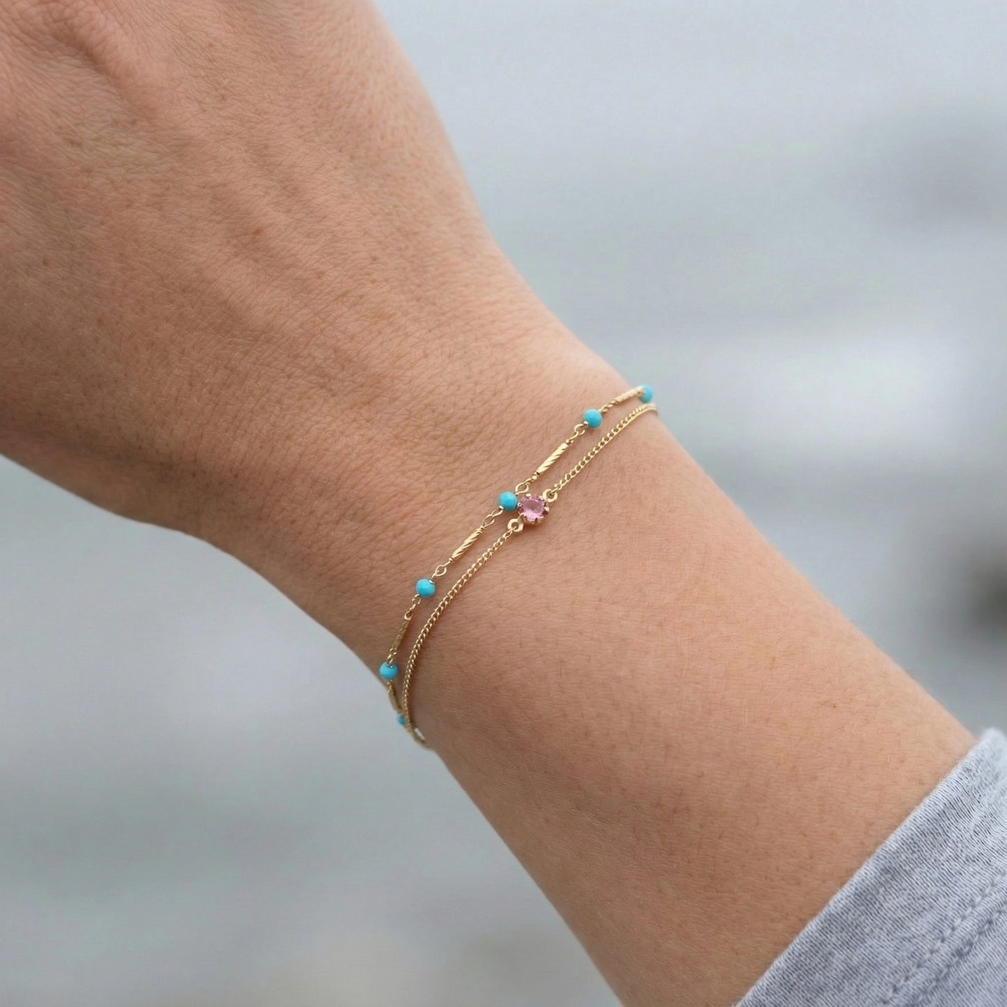 Bracelet turquoise ajustable en argent doré 925 - porte