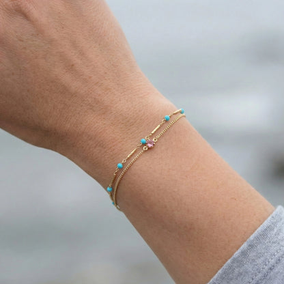 Bracelet turquoise ajustable en argent doré 925 - porte