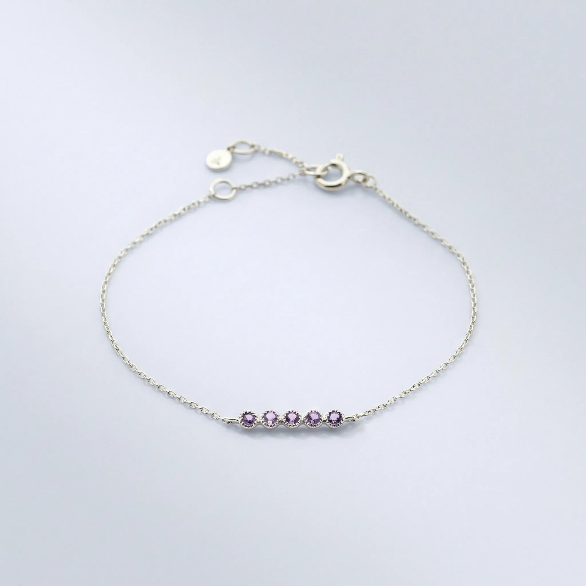 Bracelet améthyste ronde en argent rhodié 925