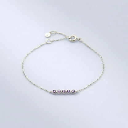 Bracelet améthyste ronde en argent rhodié 925