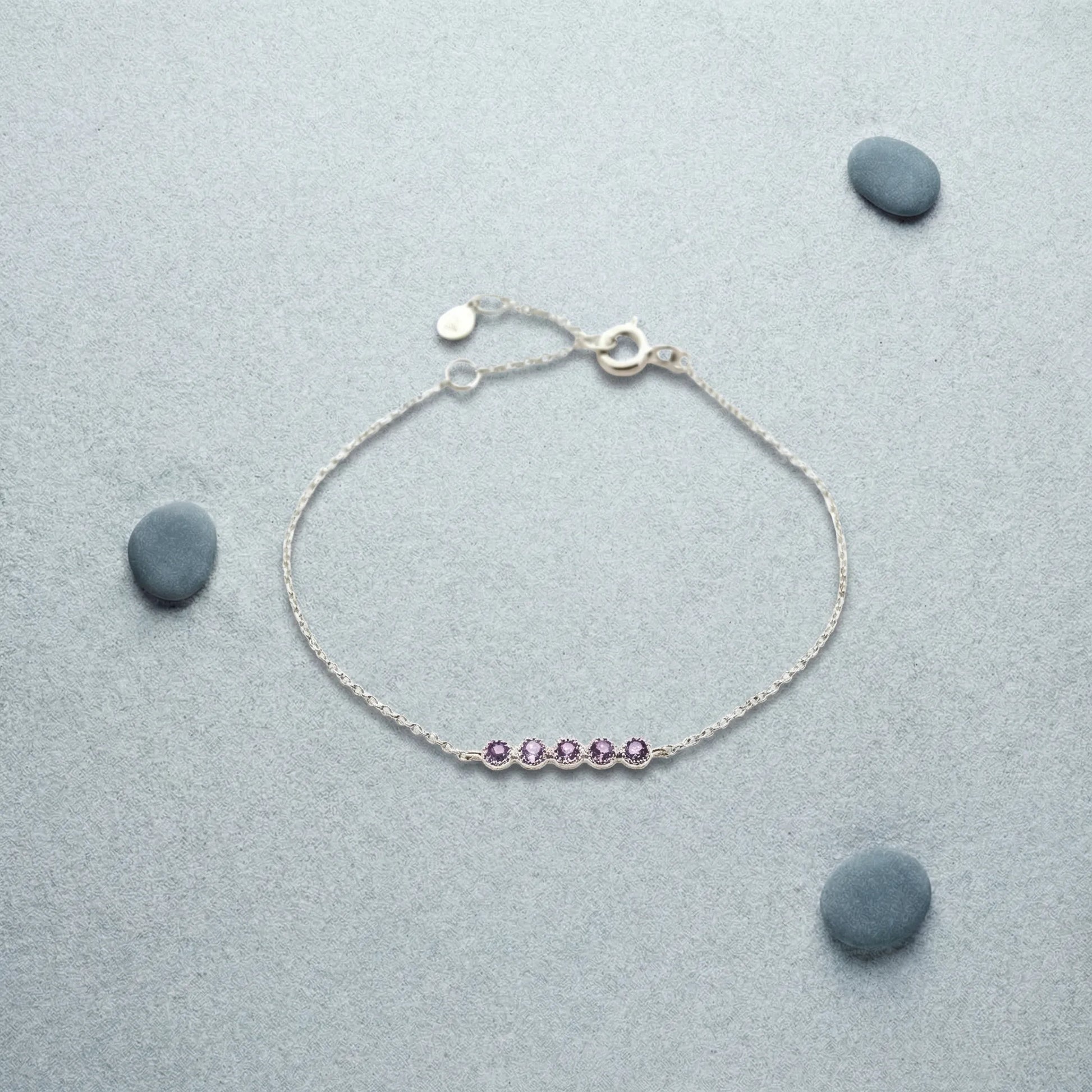 Bracelet améthyste ronde en argent rhodié 925 - zoom