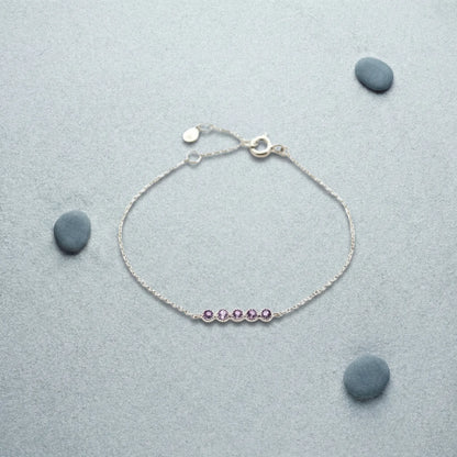 Bracelet améthyste ronde en argent rhodié 925 - zoom