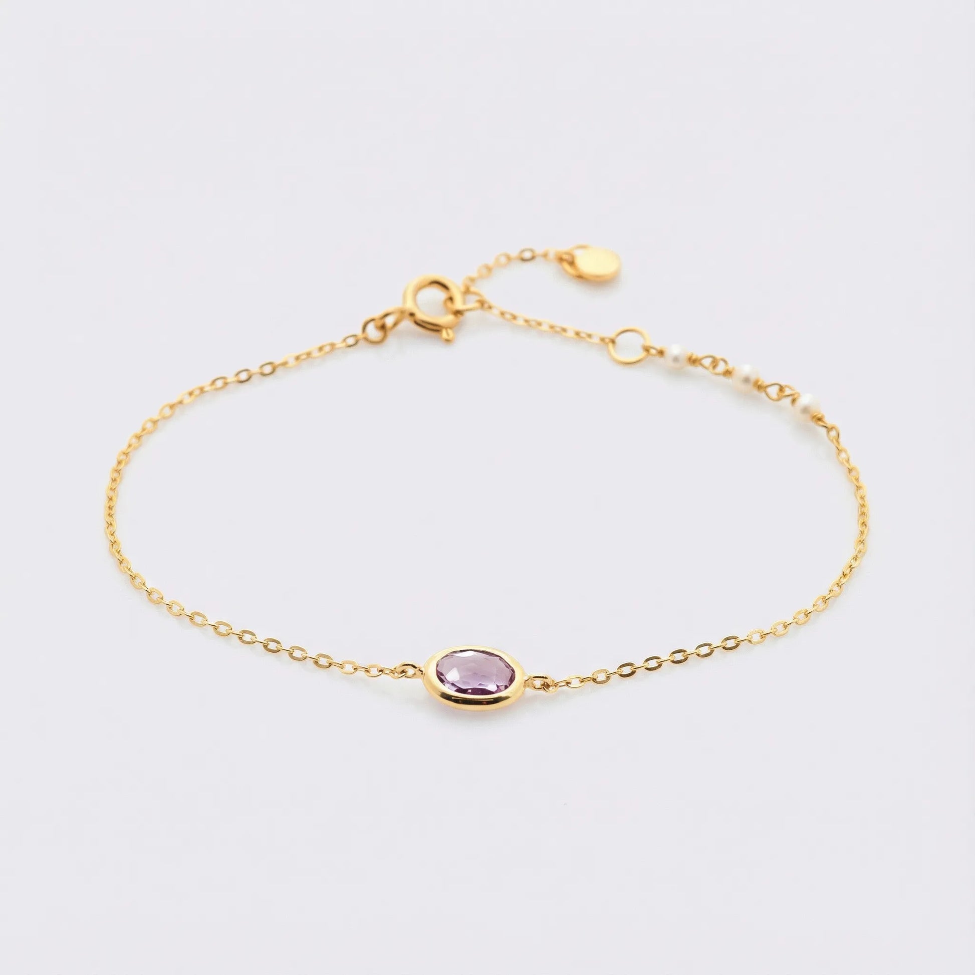 Bracelet améthyste ovale en argent doré 925