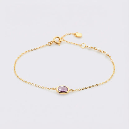 Bracelet améthyste ovale en argent doré 925