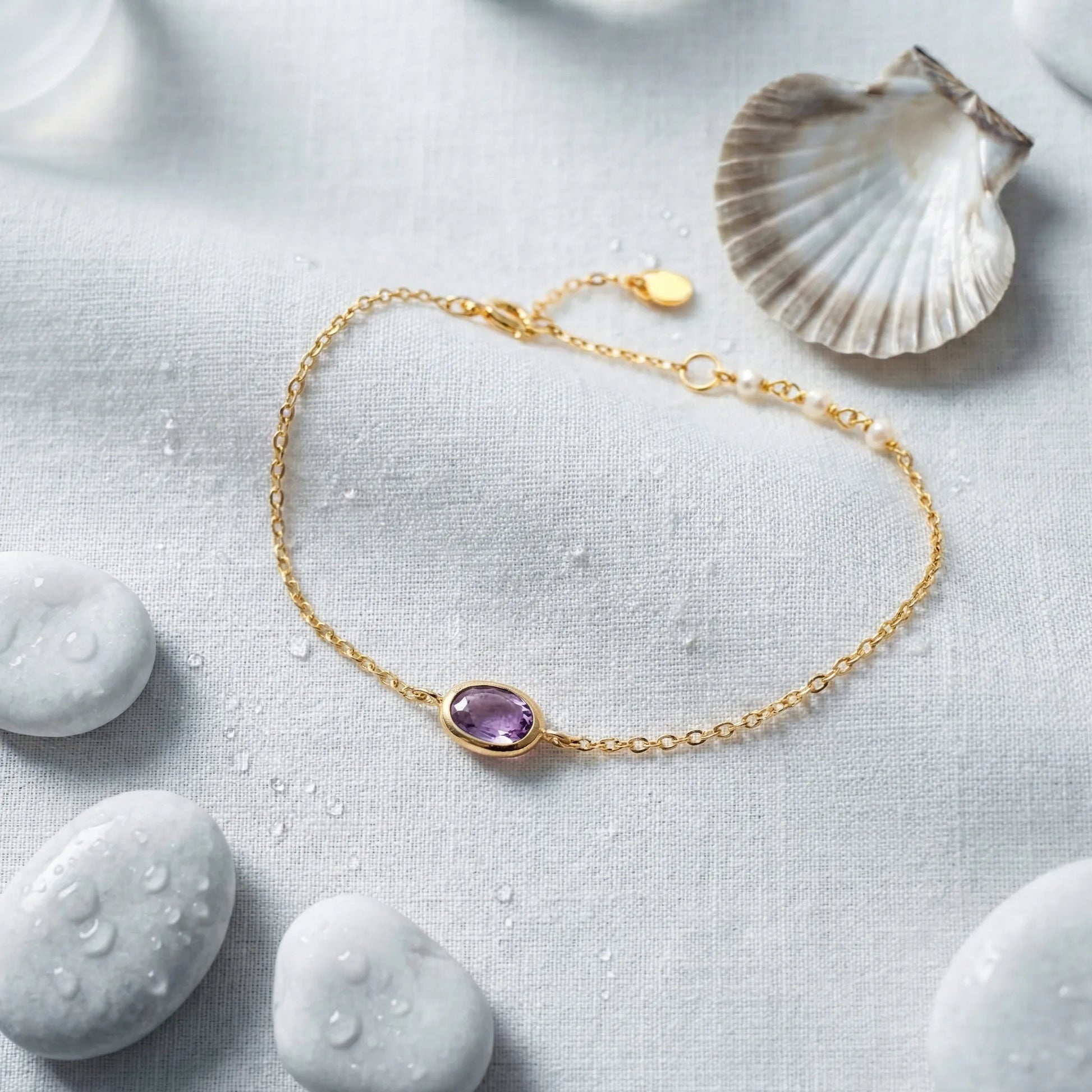 Bracelet améthyste ovale en argent doré 925 - zoom