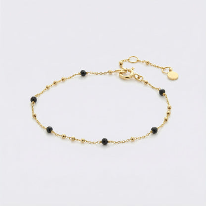 Bracelet spinelle noir ajustable en argent doré 925