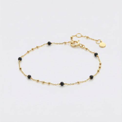Bracelet spinelle noir ajustable en argent doré 925