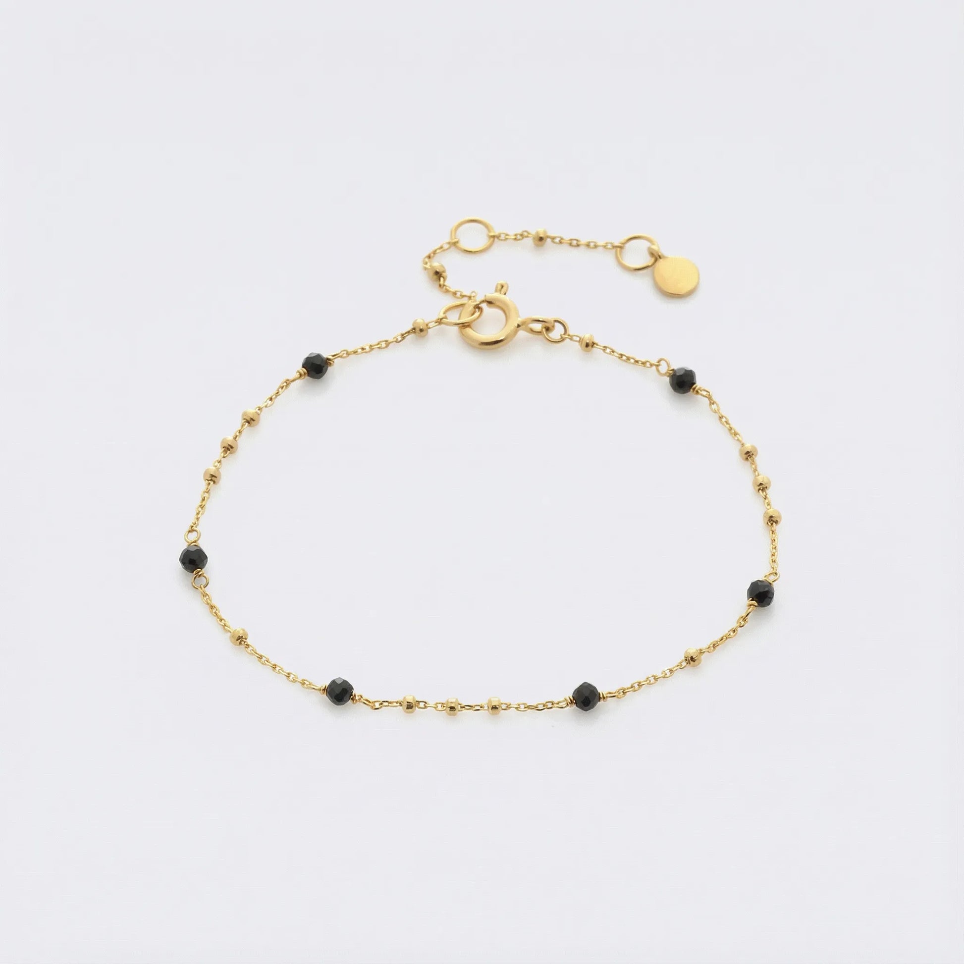 Bracelet spinelle noire naturelle en argent doré 925