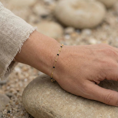 Bracelet spinelle noir ajustable en argent doré 925 - porte