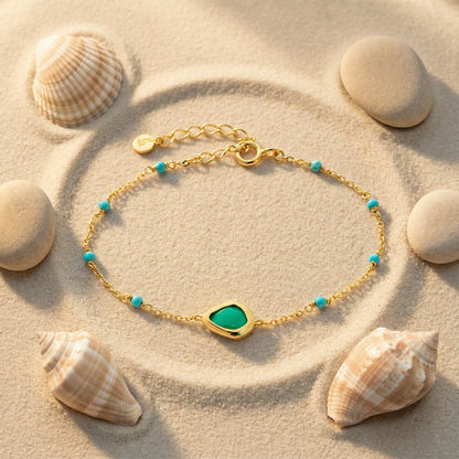 Bracelet onyx turquoise irrégulière en argent doré 925 - zoom