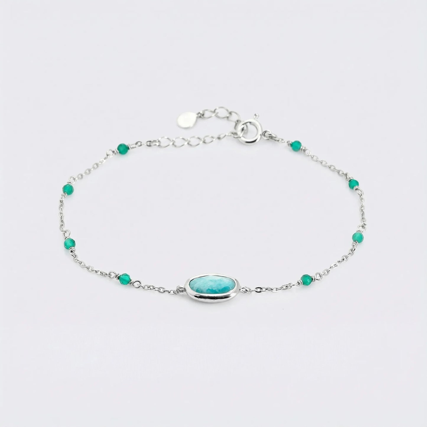 Bracelet amazonite onyx ajustable argent rhodié 925