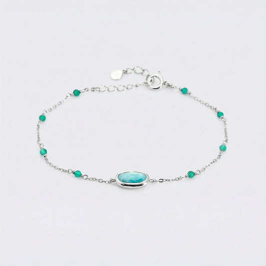 Bracelet amazonite onyx ajustable argent rhodié 925