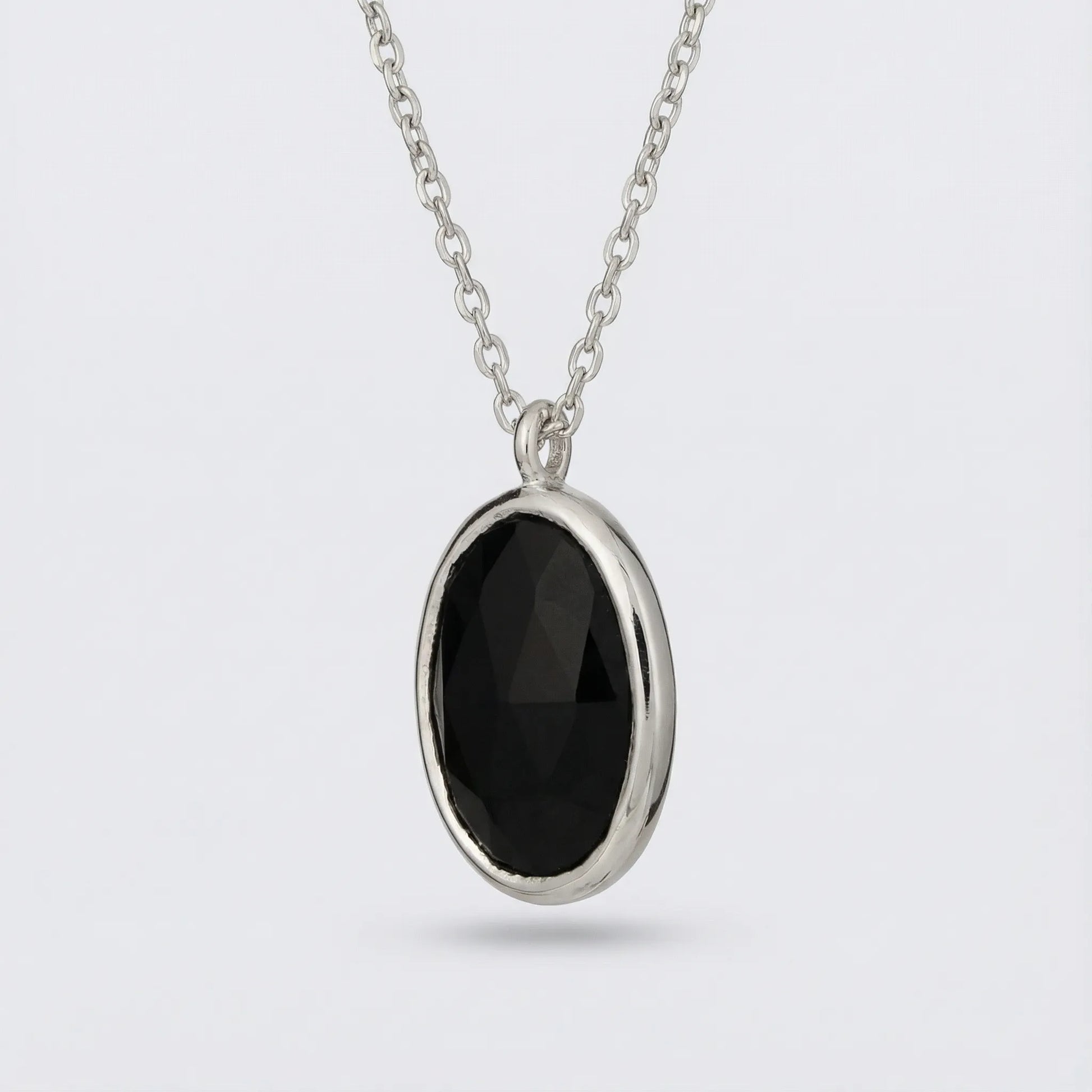 Collier onyx noir naturel en argent rhodié 925