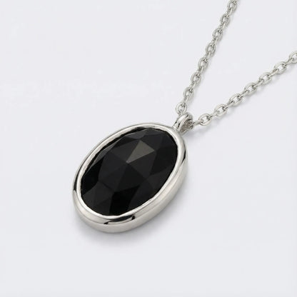 Collier onyx noir ovale en argent rhodié 925