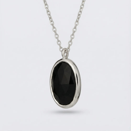 Collier onyx noir naturel en argent rhodié 925