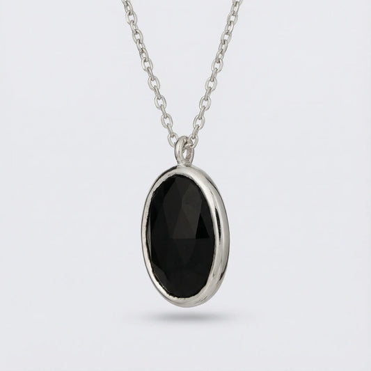 Collier onyx noir naturel en argent rhodié 925