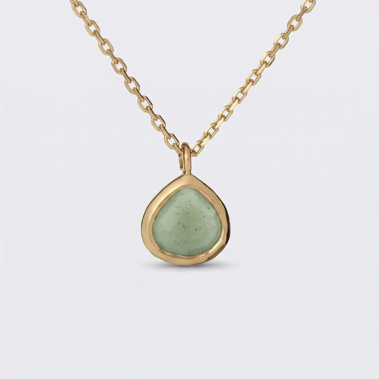 Collier cœur aventurine verte 42 cm argent doré 925