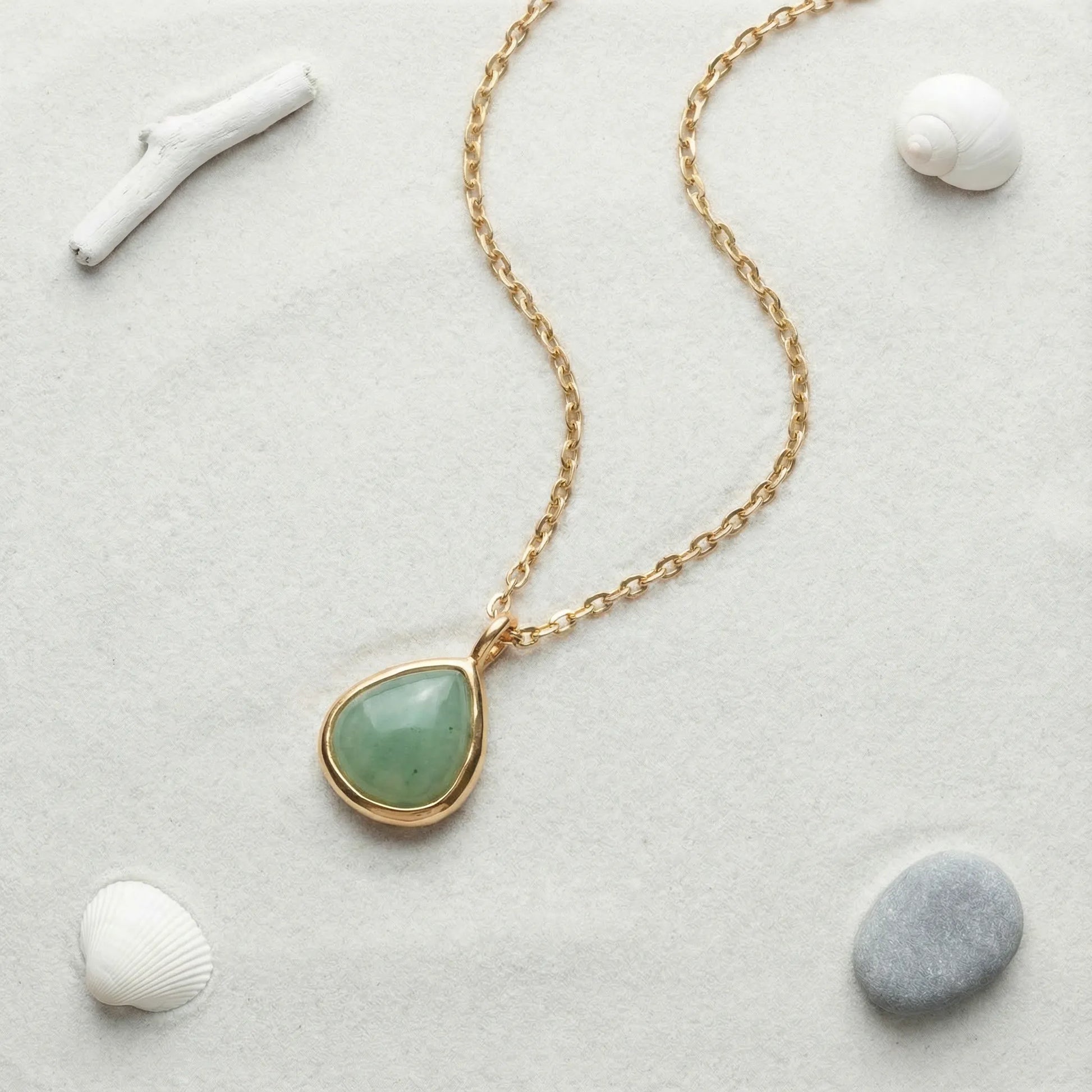 Collier cœur aventurine verte 42 cm argent doré 925 - zoom