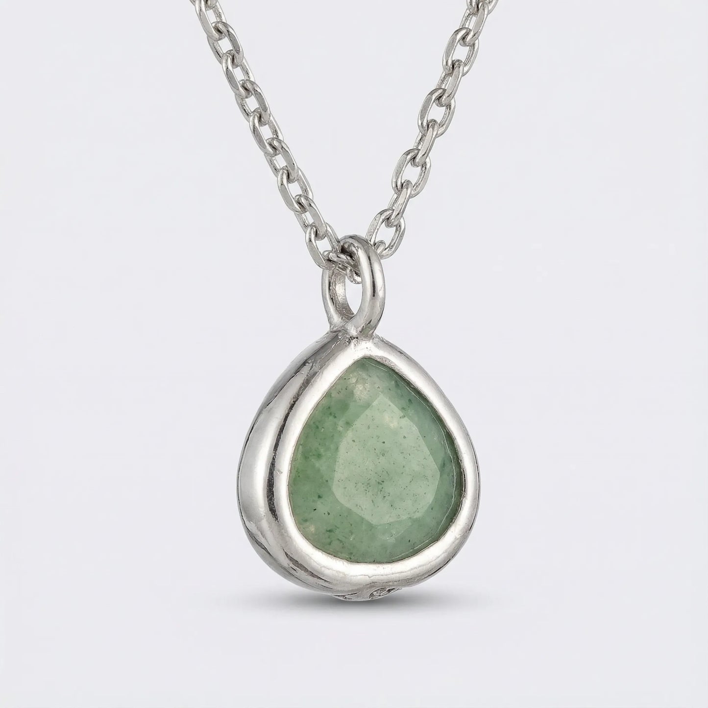 Collier cœur aventurine verte argent rhodié 925 L007