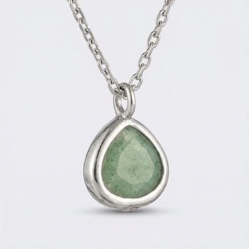 Collier cœur aventurine verte argent rhodié 925 L007