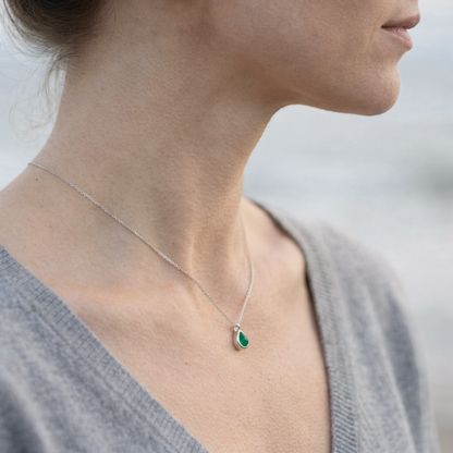 Collier cœur aventurine verte argent rhodié 925 L007 - porte