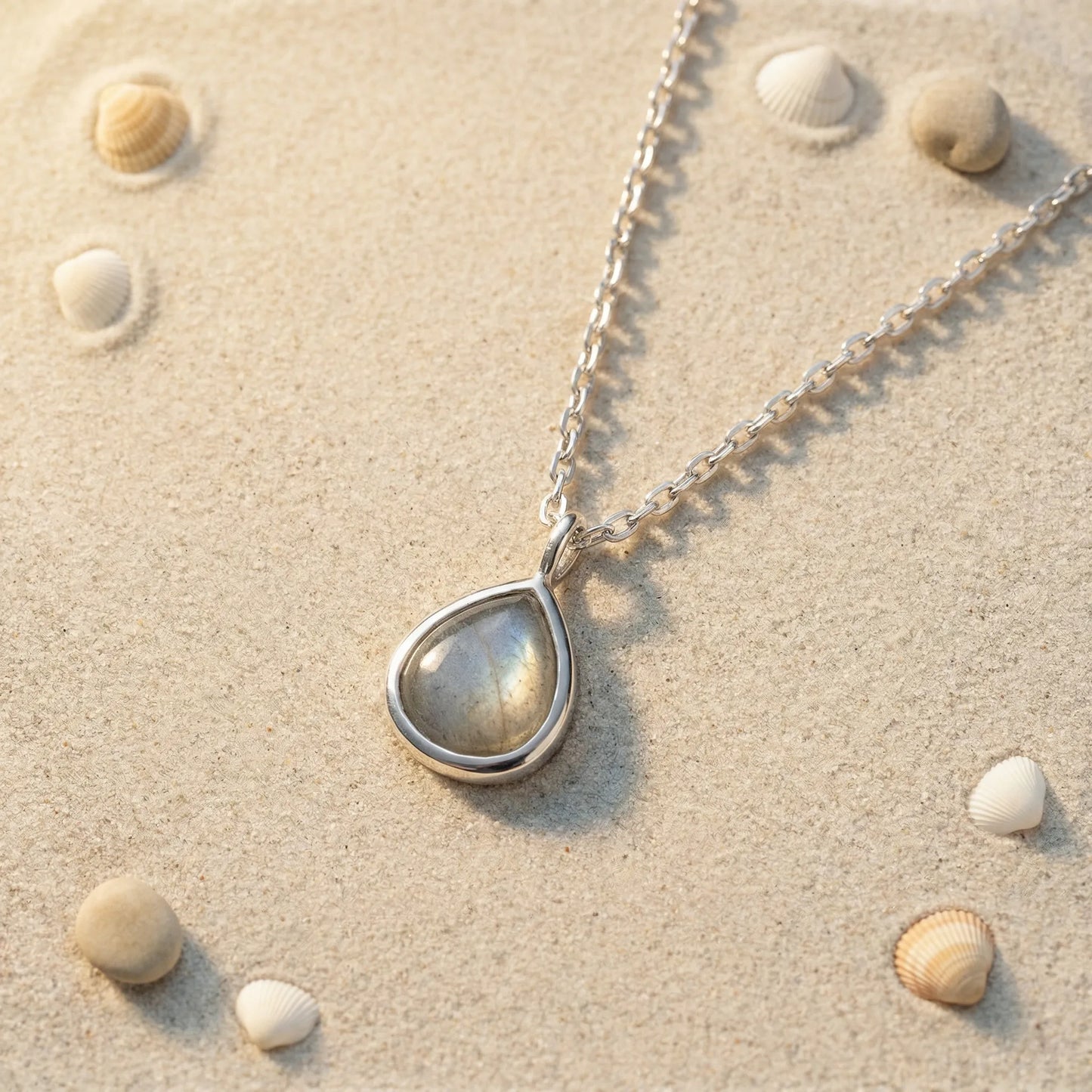 Collier cœur labradorite multicolore modèle 7-LB argent - zoom