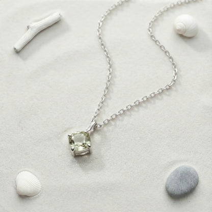 Collier quartz jaune ronde en argent rhodié 925 - zoom