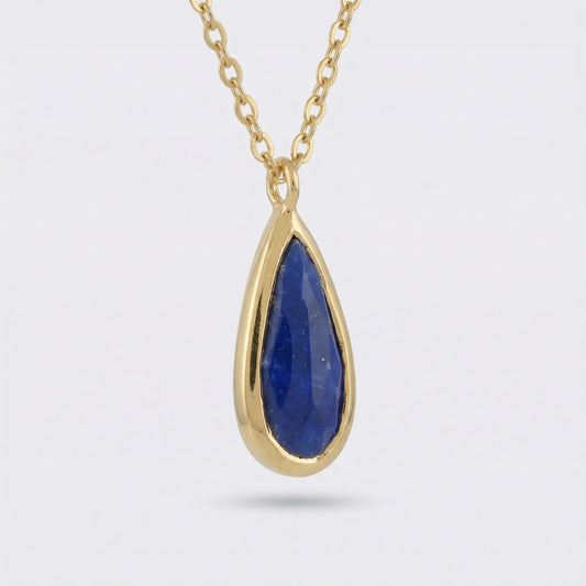 Collier lapis-lazuli goutte en argent doré 925