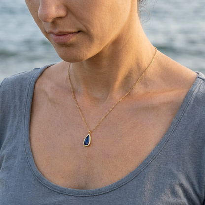 Collier lapis-lazuli goutte en argent doré 925 - porte