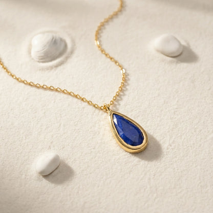Collier lapis-lazuli goutte en argent doré 925 - zoom