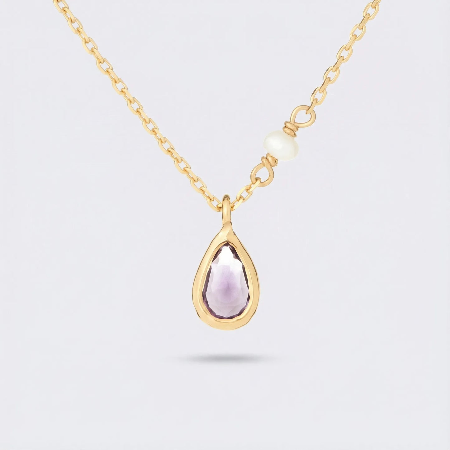 Collier améthyste goutte en argent doré 925