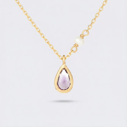 Collier améthyste goutte en argent doré 925