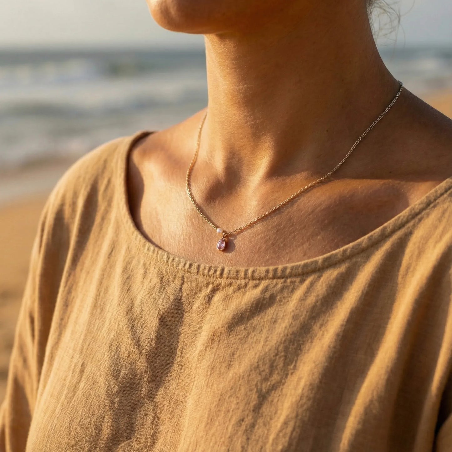 Collier améthyste goutte en argent doré 925 - porte