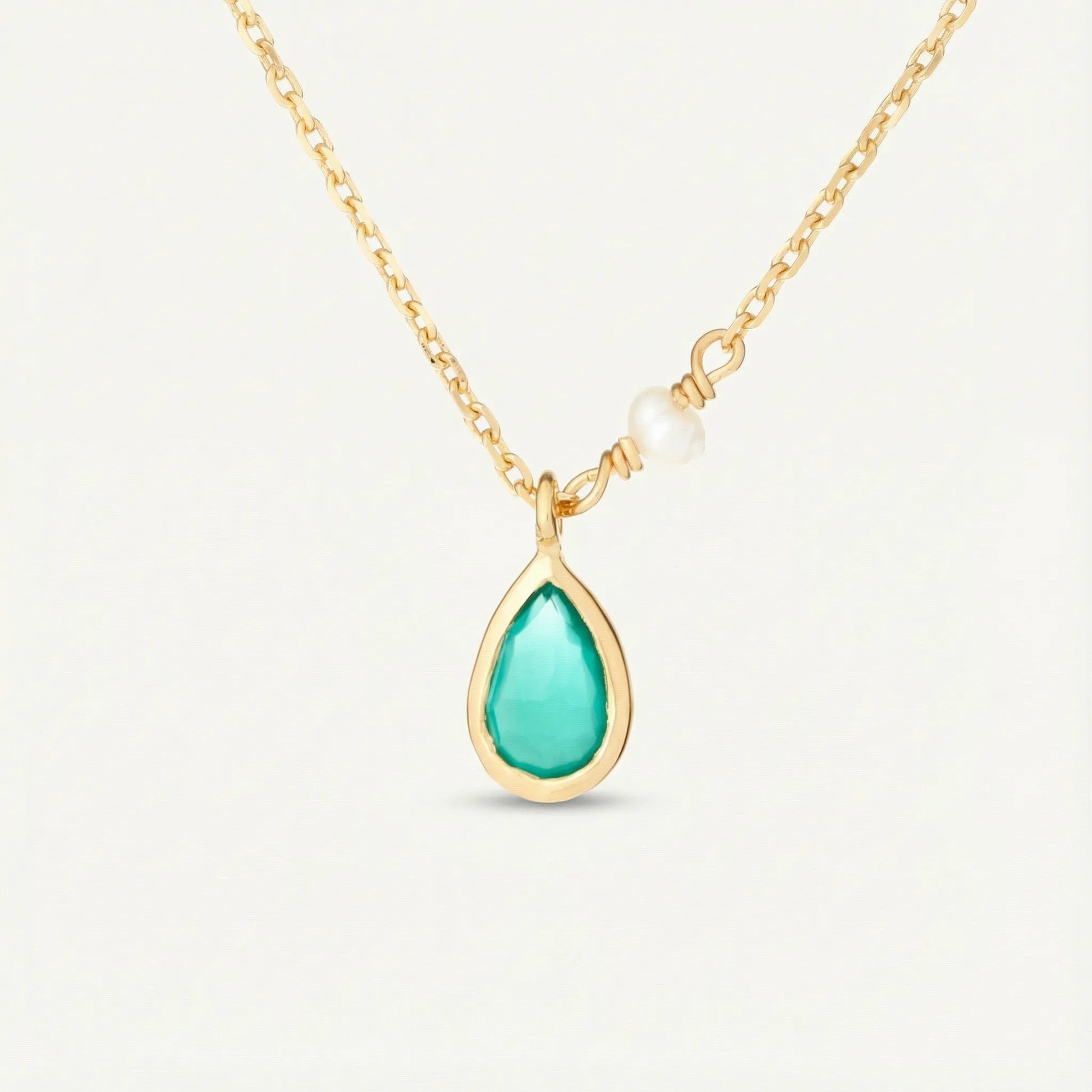 Collier onyx vert goutte en argent doré 925