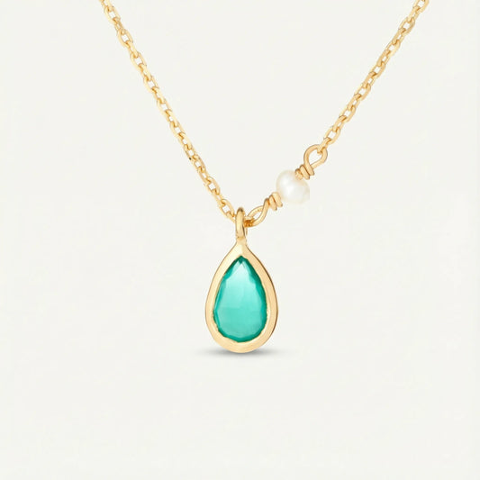 Collier onyx vert goutte en argent doré 925