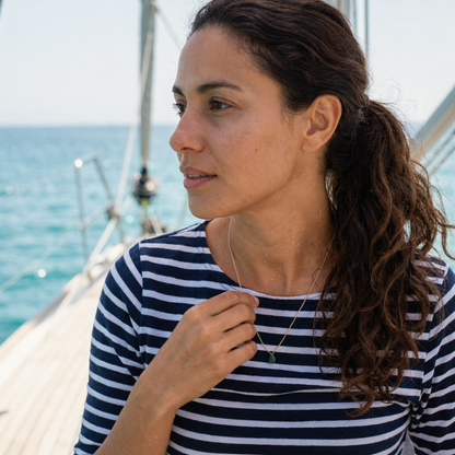 Collier onyx vert goutte en argent doré 925 - vue detail