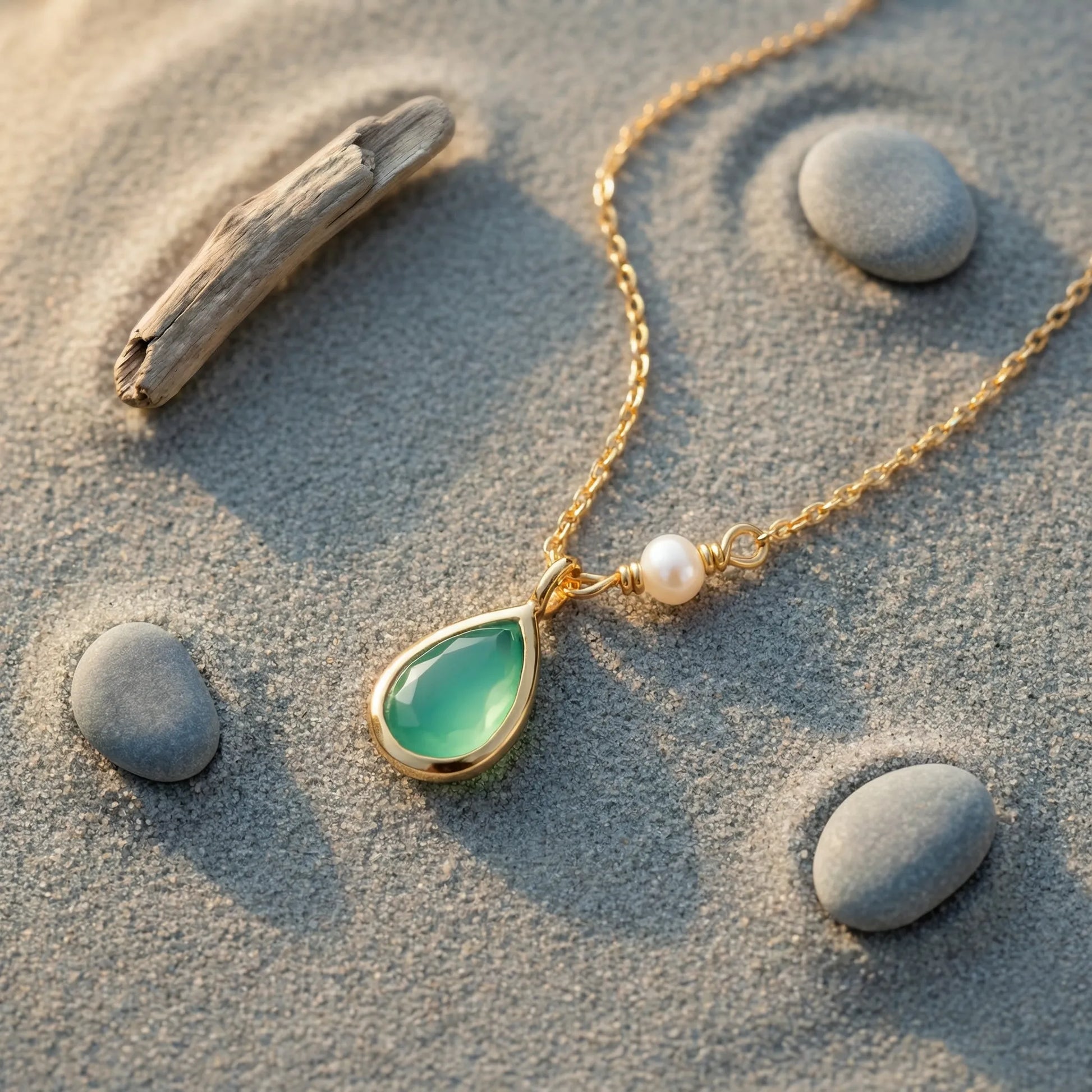 Collier onyx vert goutte en argent doré 925 - zoom